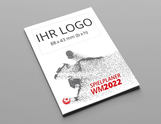 WM Faltplaner 2022 mit Logo, Motiv Player rot